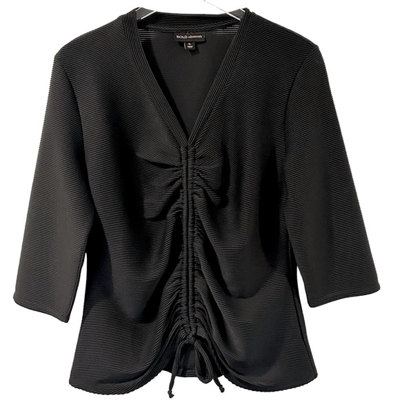 BOLD ELEMENTS Blouse Ties up the front 3/4 sleeves Black Juniors XL Like New - Picture 3 of 10